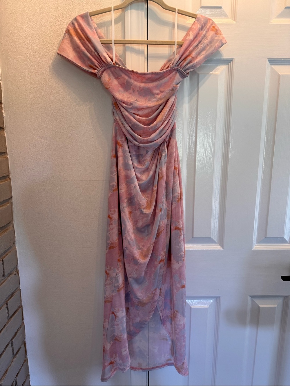 SHEIN Pink Floral Off-the-Shoulder Draped Midi Dress